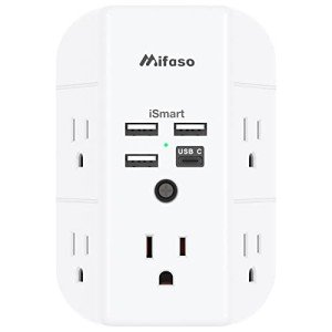 Wall Outlet Extender with Outlet Splitter Surge Protector USB Wall Charger with 5 Outlet Extender and 3 USB Ports, 1 USB C, 3-Sided Power Strip Multi Plug Outlets