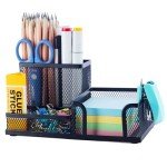 Mesh Desk Pen Holder with Sticky Notes – Black