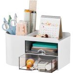 Small Desk Organizer with Drawer - White
