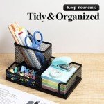 Mesh Desk Pen Holder with Sticky Notes – Black