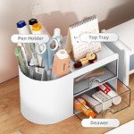 Small Desk Organizer with Drawer - White
