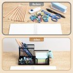 Mesh Desk Pen Holder with Sticky Notes – Black