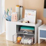 Small Desk Organizer with Drawer - White