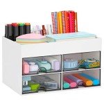 White Desktop Organizer with Drawer and Tray