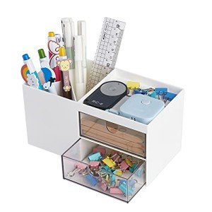 White Desk Organizer with Drawer for Supplies
