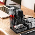 Mesh Desk Pen Holder with Sticky Notes – Black
