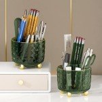Dark Green Rotating Pen Pencil Holder Organizer