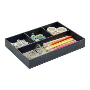 Elegant Grey 4-Slot Leather Desk Organizer