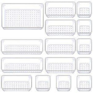 15-Piece Clear Plastic Drawer Organizer Set