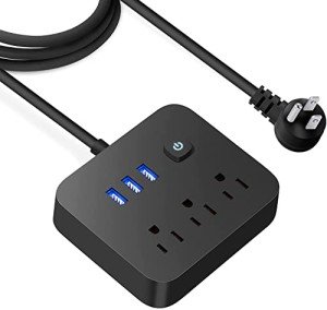 Power Strip Surge Protector USB Ports, Power Bar Outlets Ports Desktop Charging Station, Flat Plug, Wall Mount, Extension Cord,with Night Light Station for Cruise Ship,Home,Office, Black