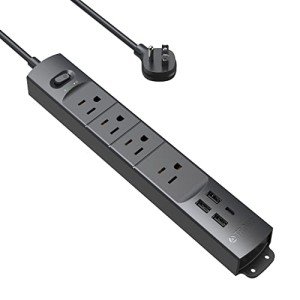 TROND Surge Protector Power Strip with USB, Ultra Thin Flat Plug 3ft Extension Cord 1625W, 3 USB A & 1 Type C, 4 AC Outlets 1440J Surge Protection, ETL Listed, Wall Mount for Home Office Dorm, Black