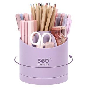 360-Degree Rotating Purple Desk Organizer with 7 Slots