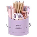 360-Degree Rotating Purple Desk Organizer with 7 Slots