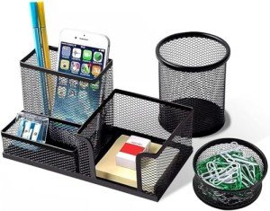 3-Pack Black Mesh Desk Organizers with Cup