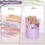 360-Degree Rotating Purple Desk Organizer with 7 Slots