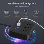 Power Strip Surge Protector USB Ports, Power Bar Outlets Ports Desktop Charging Station, Flat Plug, Wall Mount, Extension Cord,with Night Light Station for Cruise Ship,Home,Office, Black