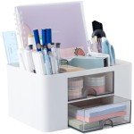 White Desk Organizer with Drawer and Pencil Holder