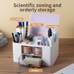 White Desk Organizer with Drawer and Pencil Holder