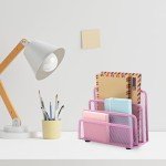 Pink Desk Mail Organizer with 3 Compartments