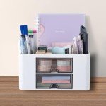 White Desk Organizer with Drawer and Pencil Holder