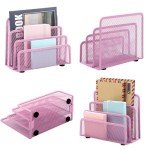 Pink Desk Mail Organizer with 3 Compartments