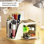 360° Rotating Desk Pen Organizer with Drawers