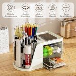 360° Rotating Desk Pen Organizer with Drawers