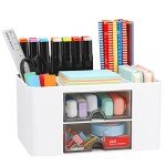 Plastic Desk Organizer with 2 Drawers - White
