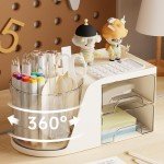 360° Rotating Desk Pen Organizer with Drawers