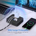 Power Strip Surge Protector USB Ports, Power Bar Outlets Ports Desktop Charging Station, Flat Plug, Wall Mount, Extension Cord,with Night Light Station for Cruise Ship,Home,Office, Black