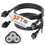 Huanchain 3ft 2 Pack 3 Prong Power Cord for Computer TV Monitor AC PC LG LED LCD Smart 1080p HDTV, Power Cable for Samsung Dell Hp Asus Sony Toshiba Lenovo Acer Printer Laptop Charger Universal Cord