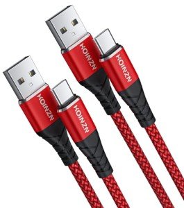 HOINZN Sturdy USB C Cable[2-Pack,6FT], 3A Type C Fast Charging Cord Durable Braided Compatible with iPhone 15/16 serier, Samsung Galaxy Note 10/S10 LG V30 and More (USB 2.0,Red)