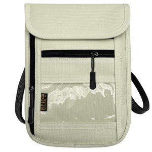 RFID Blocking Neck Wallet and Passport Holder - Beige