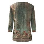 HTHLVMD Fall Clothes for Women 2024 Fall Swim Plus Size Blouse Lady Fashion 3/4 Sleeve Cotton Causal T Shirts Comfort Comfy Printed Scoop Green L