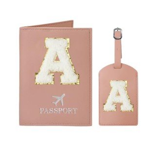 Pink Initial Passport Holder and Luggage Tags Set