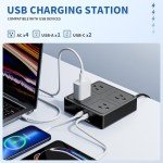 Flat Plug Power Strip, 4ft Round Extension Cord, 4 Outlets with 3 USB (2 USB C), No Surge Protection (Black)
