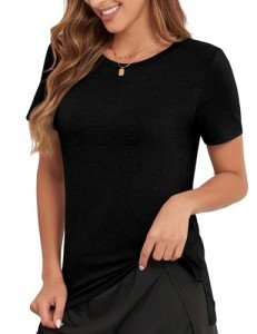 Tshirts Shirts for Women Short Sleeve Tunic Black Work Blouse Summer Clothes for Womens 2024 Basics Womens Clothing (Black Medium)
