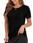Tshirts Shirts for Women Short Sleeve Tunic Black Work Blouse Summer Clothes for Womens 2024 Basics Womens Clothing (Black Medium)