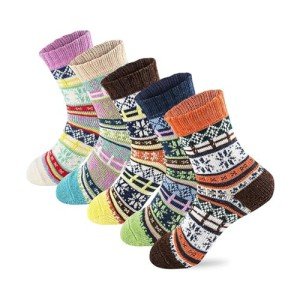 besky 5 Pairs Winter Wool Socks Women, Knit Thick Wool Soft Warm and Breathable Cozy Socks for Womens, Mountain Climbing, Skiing - Christmas Gifts