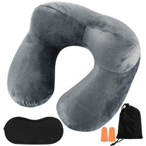 Cozy Inflatable Travel Pillow with Eye Mask & Earplugs