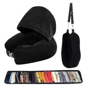 Stuffable Neck Pillow with Hood for Travel