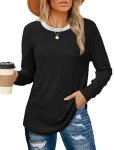 Besshopie Black Shirts for Women Crew Neck Casual Workout Tops Soft Fall Fashion Outfits Winter Clothes 2024 Black M