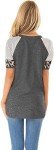 Basoteeuo Leopard Print Tops for Women Short Sleeve Crew Neck T Shirts Dark Gray L