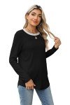 Besshopie Black Shirts for Women Crew Neck Casual Workout Tops Soft Fall Fashion Outfits Winter Clothes 2024 Black M