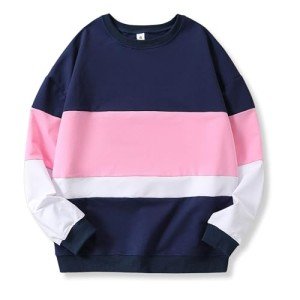 Vitalique Womens Sweatshirts Oversized Crew Neck Pullover Casual Hoodie Fleece 2024 Trendy Fall Outfits Clothes S Blue-pink