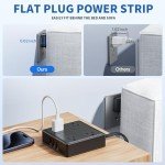 Flat Plug Power Strip, 4ft Round Extension Cord, 4 Outlets with 3 USB (2 USB C), No Surge Protection (Black)