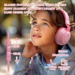 Mokata Headphone Kids Volume Limited 85/96dB Wired Over-Ear/On-Earr Foldable Headset with Inline Cable Aux 3.5mm Cord Mic for Boy Girl Child School PC Notebook Tablet Pink