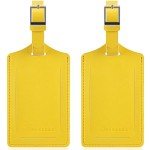 Luggage Tags Set - Stylish Faux Leather, Yellow