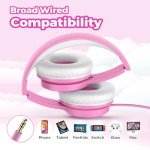 TuneFlux Upgraded Kids Headphones, Wired Toddler Headphones, 85dB Limited Volume On Ear Headphones, Portable Foldable Design, Stereo Sound Kids Headphones for School/Tablet/Travel-Pink