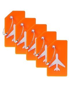 5 Silicone Luggage Tags with Stainless Loops - Orange
